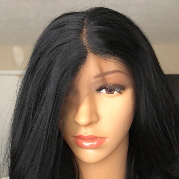NWT 22” Swiss Lace front pure black human blended mixed straight wig